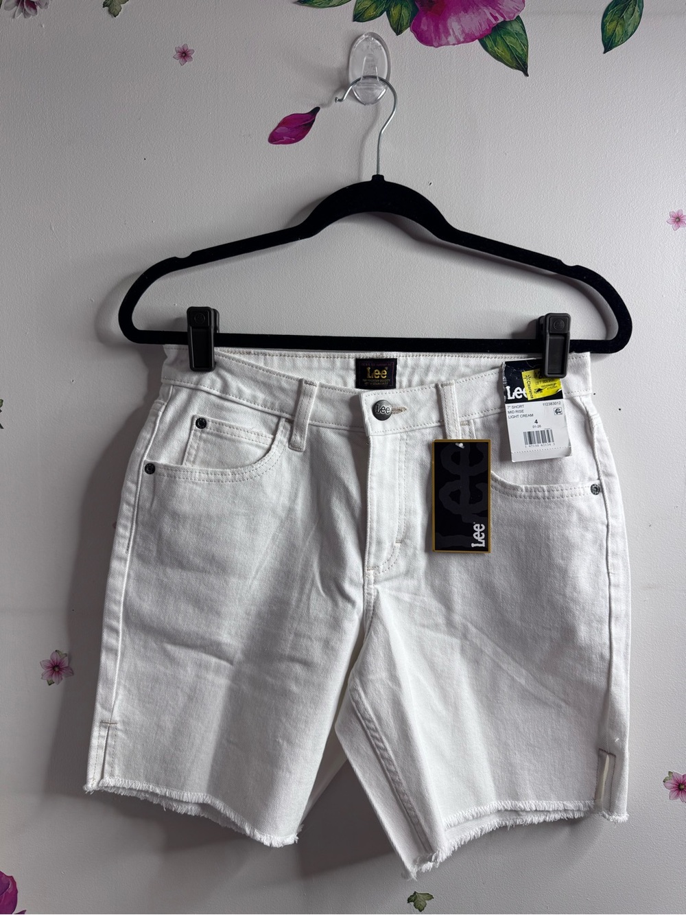 Lee White Denim High-Rise Frayed Hem Shorts